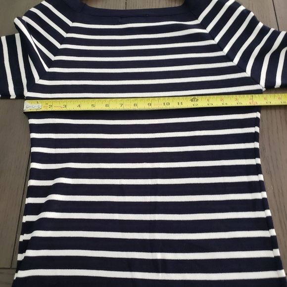 Charlie Paige Blue and White Striped Bateau Neck Sweater Top M - Picture 7 of 8